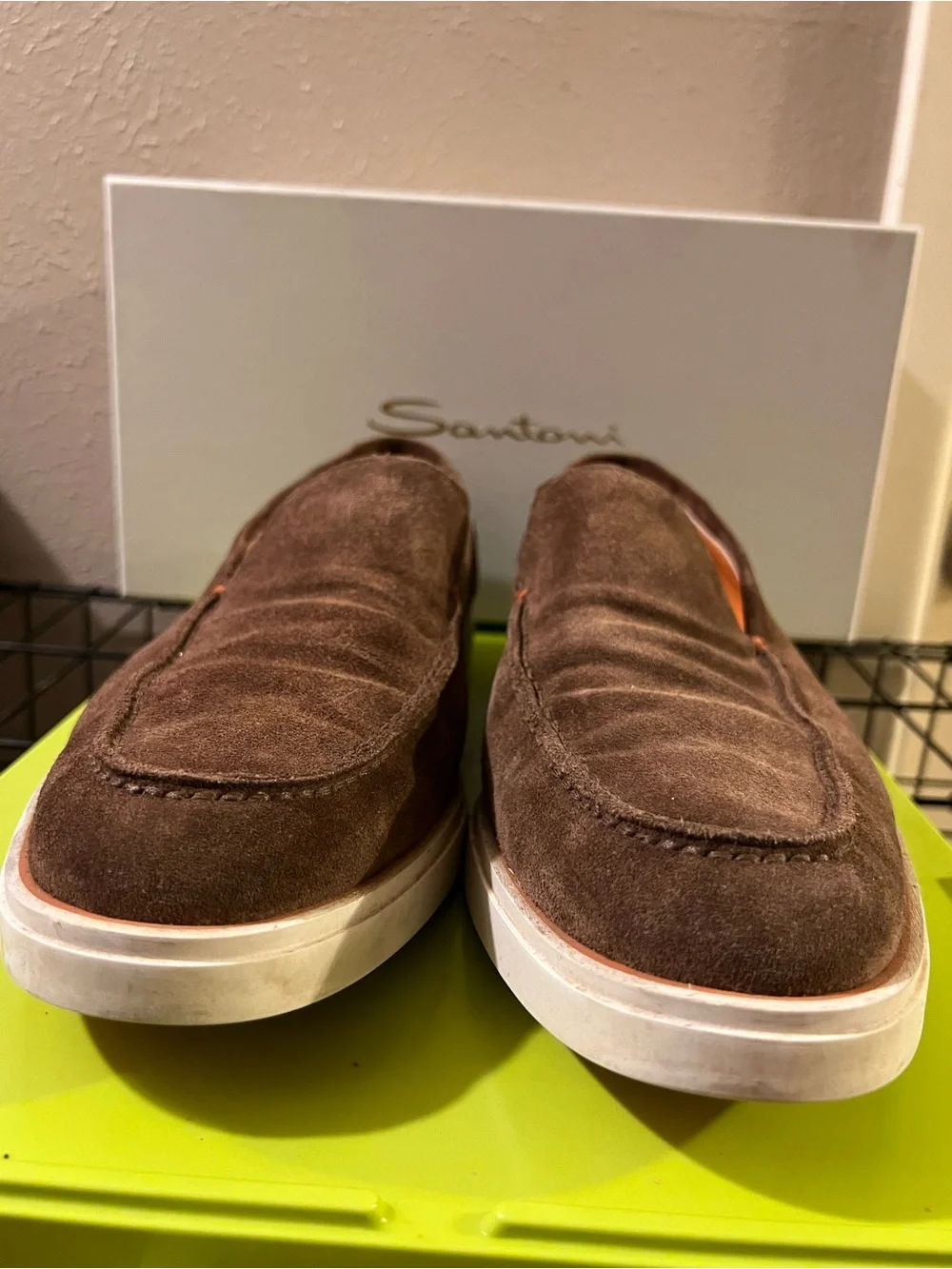 Santoni Italy Luxury Men’s Brown Botanist Suede Slip On Shoes Loafers Size 12